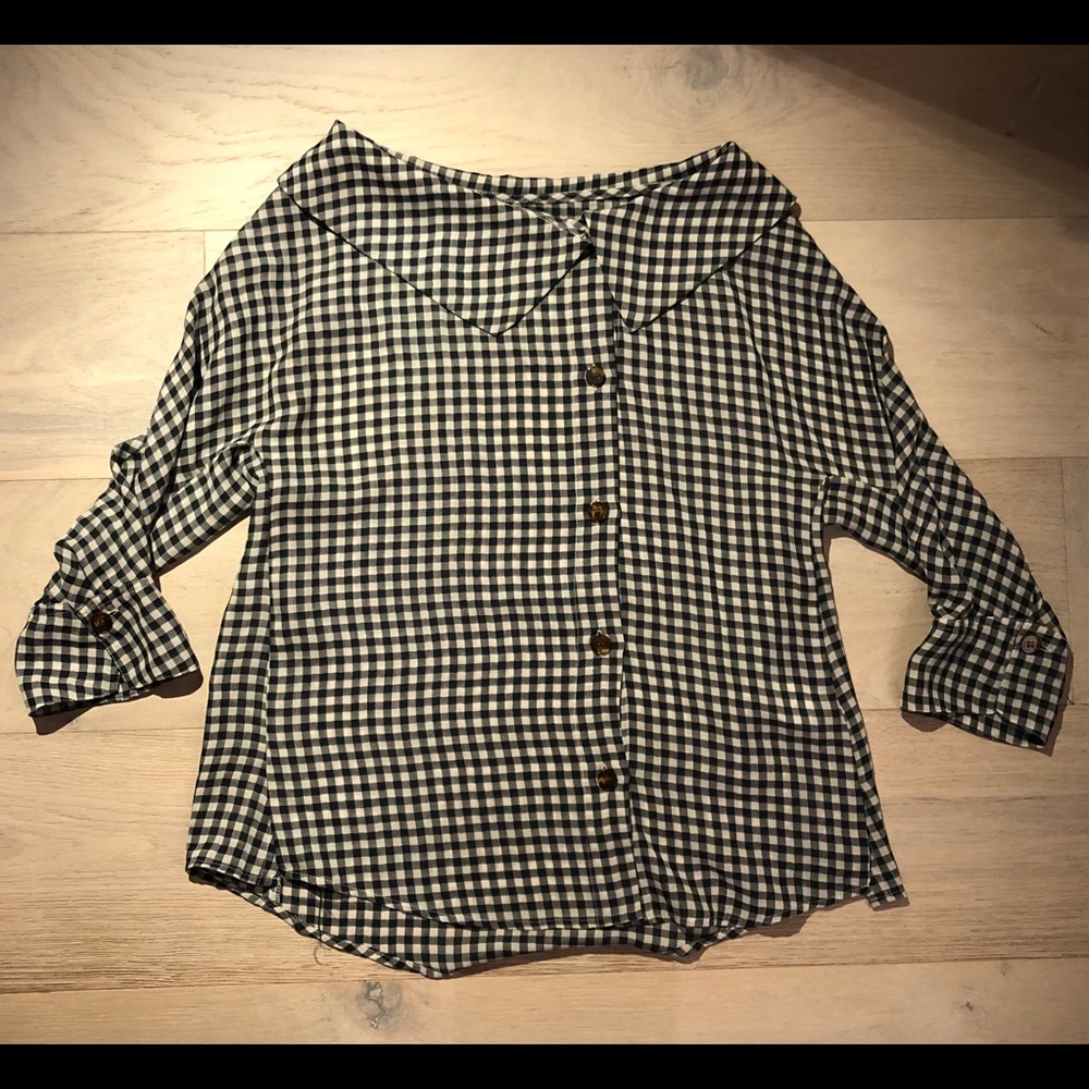 ZOOC Navy Checkered Blouse (Small) (NWOT)